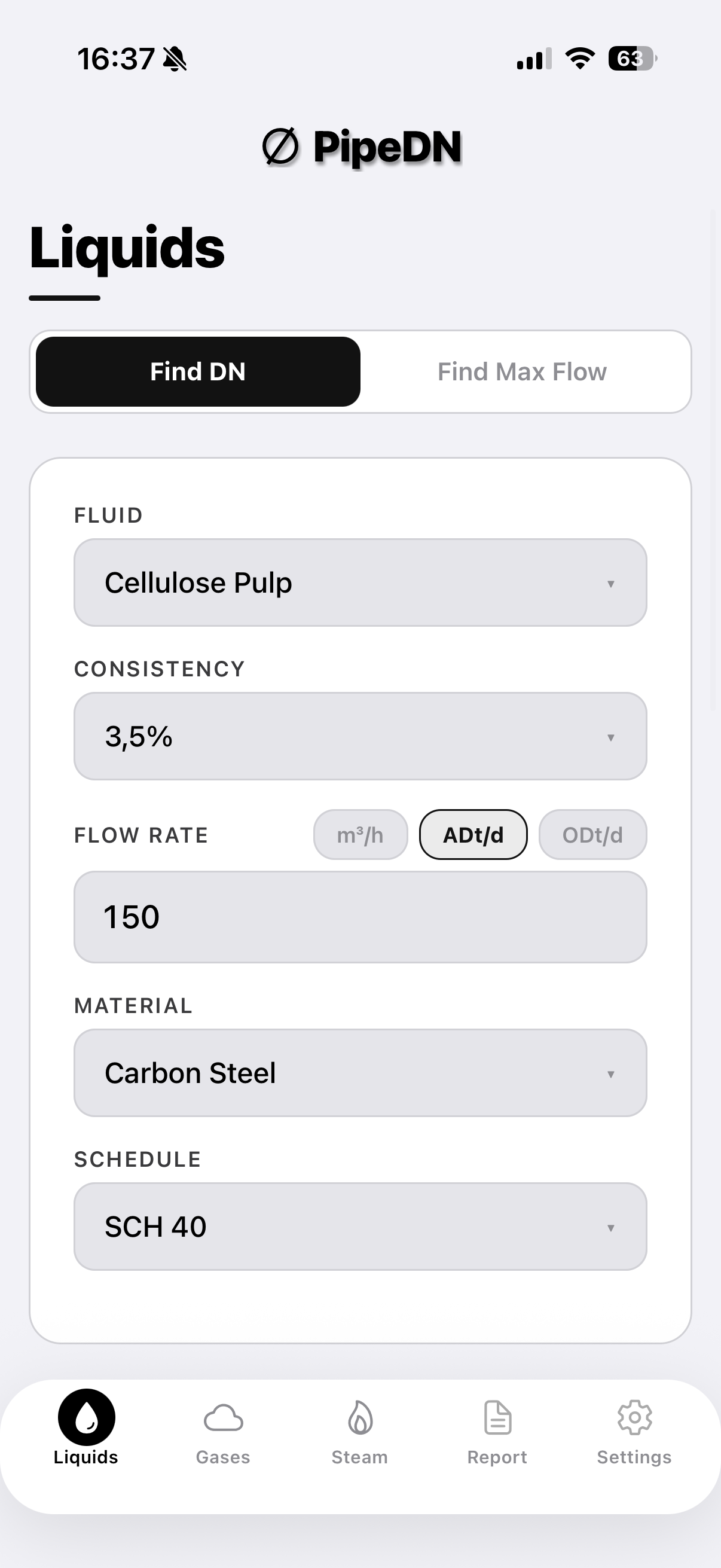 Steam Calculation Screen